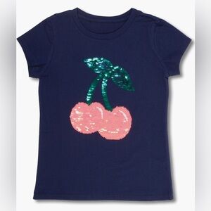 NWT Shade Critters Girls' Cherry Sequin T-Shirt in Navy Sz. YXS (4-5)